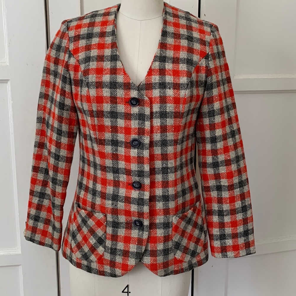Vintage 1960s Country Set Wool Gingham Fitted Blazer
